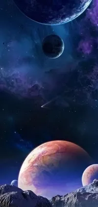 Add a cosmic touch to your phone's screen with this captivating live wallpaper that features a stunning digital rendering of a group of planets in the sky