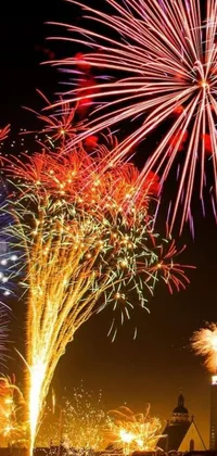 This live wallpaper showcases a stunningly realistic fireworks display in vibrant colors and intricate details