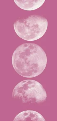 This enchanting mobile live wallpaper presents a stunning artwork showcasing four phases of the moon in a triptych layout against a soft pink background