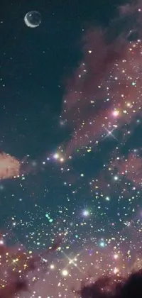 This phone live wallpaper boasts a stunning display of digital art featuring a sky full of stars and a crescent moon set in the mysterious vacuum of space