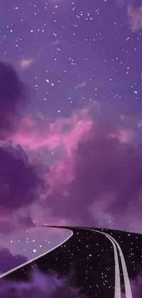 This stunning live phone wallpaper features a beautiful digital painting of a road on a night lit by the full moon, accompanied by a cute purple dragon