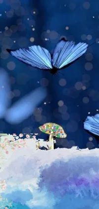 This dynamic phone live wallpaper features beautiful, colorful illustrations of butterflies flitting through the air and a magical fairy garden nestled among lush greenery