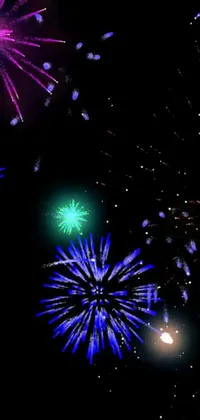This stunning phone live wallpaper features a digital rendering of fireworks exploding in the night sky
