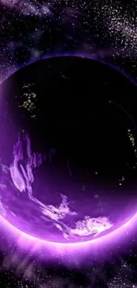Decorate your phone with this mesmerizing live wallpaper showcasing a detailed image of a purple planet in the vast universe