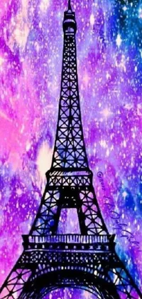 This phone live wallpaper features a stunning painting of the Eiffel Tower amidst the galaxy, portraying bold brush strokes and bright hues in a Tumblr and Fauvism inspired style