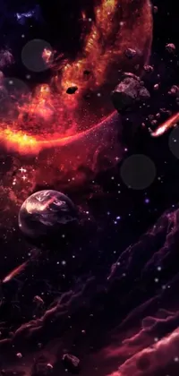 Get ready to blast off with this stunning space-themed live wallpaper! Created using incredible digital art sources, this image features a dark and eerie neon-colored universe, complete with planets, stars, and other space objects
