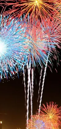 This live wallpaper features a digital rendering of a beautiful fireworks display