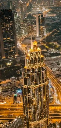 This live wallpaper showcases a breathtaking aerial view of a city, illuminated at night