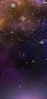This stunning phone live wallpaper boasts a space theme, filled with twinkling stars and drifting snowflakes