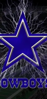 This multi-dimensional phone live wallpaper showcases a vivid football field with a star at its core, sots art, cowboys, and lightning background