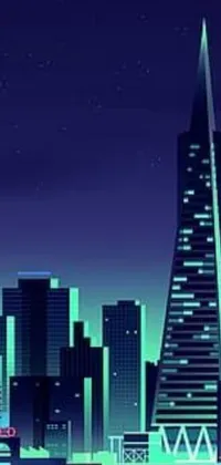 This phone live wallpaper features an amazing digital artwork of a city at night