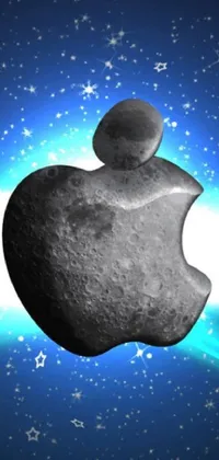 This stunning phone live wallpaper showcases the iconic apple logo against a striking galaxy backdrop, featuring metallic asteroids and moon beams