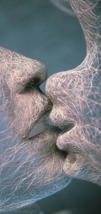 This phone live wallpaper features a realistic, generative art depiction of two people kissing