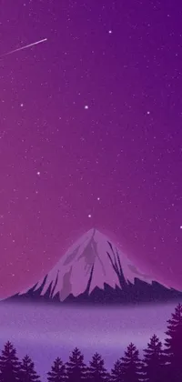 This phone live wallpaper showcases a stunning view of a mountain silhouette against a night sky, with a shooting star adding to its charm