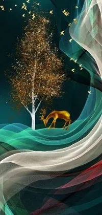 This phone live wallpaper features a stunning digital art painting of a horse and tree by a talented artist