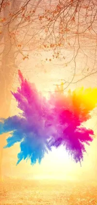This phone live wallpaper features a dynamic burst of colors inspired by throwing powder into the air