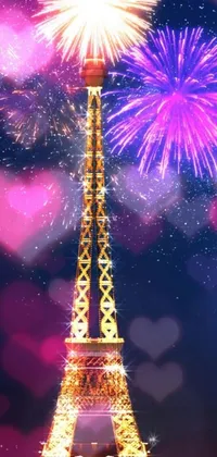 Looking for a charming live wallpaper for your phone? This one features the iconic Eiffel Tower set against a backdrop of dazzling fireworks