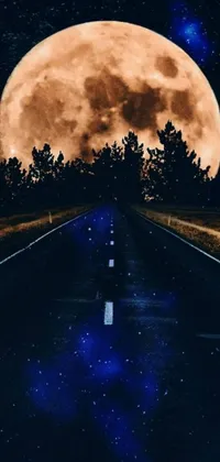 Experience a captivating live wallpaper featuring a digital art masterpiece of a long road contrasting with a full moon in the background, sourced from Unsplash