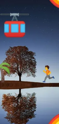This phone live wallpaper features a pixel art animation of a running figure by a tree next to a body of water
