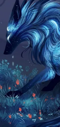 This live wallpaper features a stunning blue horse in a grassy field with a furry art aesthetic, perfect for lovers of anthropomorphic characters