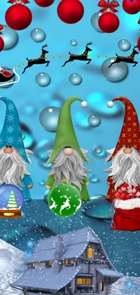 This phone live wallpaper features a group of gnomes standing in front of a charming house