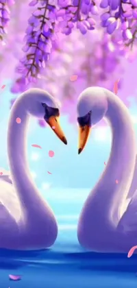 This live wallpaper depicts two swans forming a heart shape with their necks, perfect for those who want a romantic theme for their phone