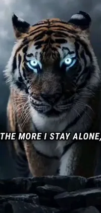 This awesome phone live wallpaper features a fierce tiger standing out against a background of swirling blue and purple colors