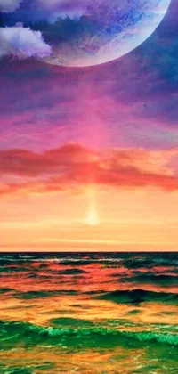 Transform your phone's home screen with a gorgeous live wallpaper depicting a breathtaking sunset over the ocean waves