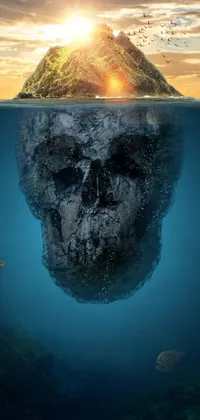 Enhance the look of your phone screen with this eerie and mysterious live wallpaper featuring a floating skull in the middle of the ocean