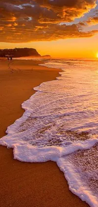 This phone live wallpaper showcases a serene body of water washing over a sandy beach at sunrise, sourced from Tumblr
