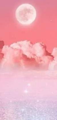 Looking for a chic and trendy wallpaper for your smartphone? Look no further than this digital art live wallpaper featuring a pink sky with a full moon and cotton candy clouds