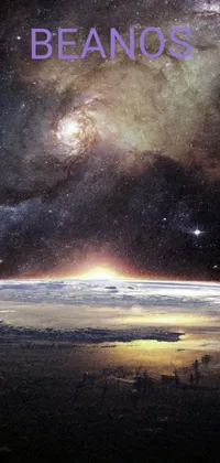 This phone live wallpaper showcases a breathtaking digital art of the earth in front of a stunning galaxy
