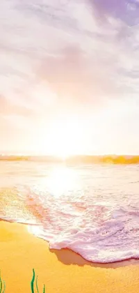 Enhance the look of your phone screen with this stunning live wallpaper! Featuring a surfboard resting on a sandy beach, with an impressive ocean in the backdrop, and a beautiful violet and yellow sunset adorned with nature's dexterous canvas painted the sky, this wallpaper is a perfect fit for any beach lover! The surfboard is set at an angle symbolizing a surfer riding through waves, and to make the wallpaper more attractive, there is a banner at the bottom to personalize according to your preference