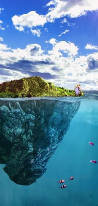 This live wallpaper showcases a stunning island surrounded by crystal clear water, with a surrealistic touch and a realistic feel