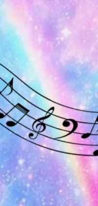 The Musical Notes Live Wallpaper features a vibrant group of musical notes against a stunning purple and blue backdrop resembling space and stars