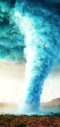 This phone live wallpaper showcases an incredibly detailed and vibrant piece of digital art depicting a massive blue cloud swirling in the sky