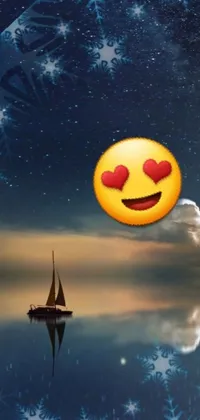 This phone live wallpaper shows a stunning boat floating on a body of water beneath a night sky