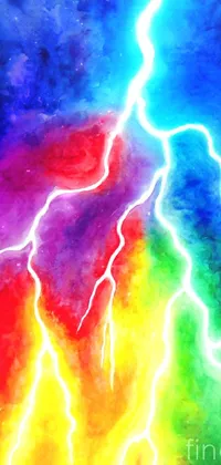This live wallpaper showcases a stunning and colorful illustration of a lightning bolt in vibrant, deep saturated colors against a thunderstorm backdrop