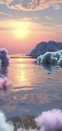 This live wallpaper features a breathtaking scene of clouds serenely floating over a calm body of water