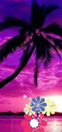 This stunning phone live wallpaper portrays a tropical palm tree gracefully standing beside a peaceful body of water