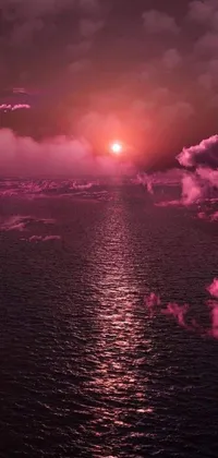 Adorn your phone background with this breathtaking live wallpaper featuring a stunning pink and blue sunset over a serene body of water