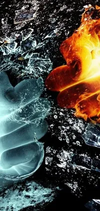 This live wallpaper boasts a stunning digital art image of fire and ice, capturing a beautiful contrast of hot and cold elements
