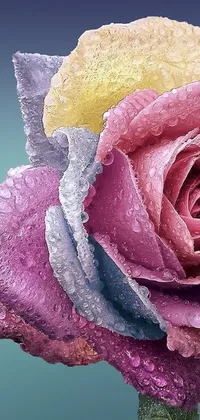 This mobile live wallpaper is a stunning close-up of a flower, with water droplets glistening in the sun