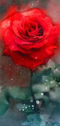 This live wallpaper showcases a stunningly painted red rose with water droplets