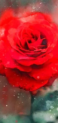 This live wallpaper features a stunning red rose painting with water droplets on a parchment background