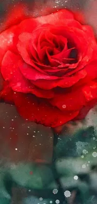 Enhance your phone display with a stunning live wallpaper featuring a red rose with water droplets