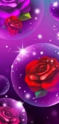 This mobile live wallpaper features a beautiful digital art design showcasing bubbles filled with roses, providing an elegant and romantic feel