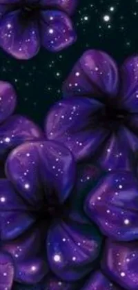 Get lost in a dreamy world of purple flowers and stars with this beautiful live wallpaper