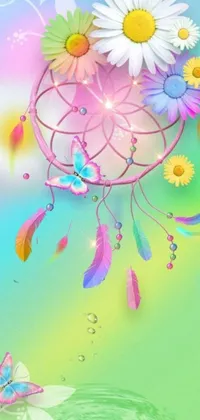 Download this stunning phone live wallpaper featuring a dream catcher with flowers and butterflies