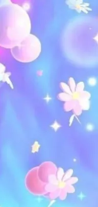 Looking for a cute and whimsical live wallpaper for your phone? This purple and blue gradient background is adorned with flowers, butterflies and pastel slime - making it perfect for those who love all things feminine and playful